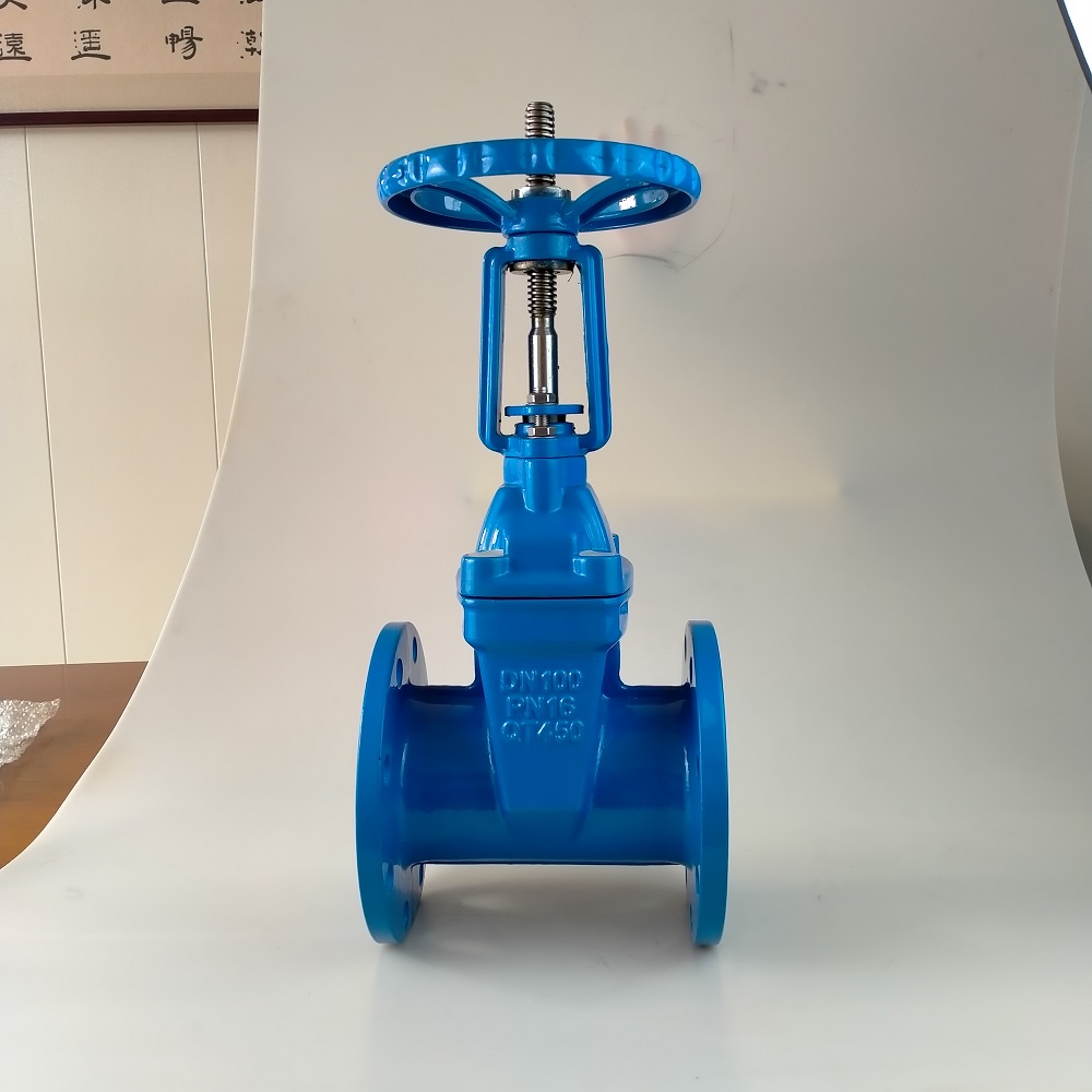Rising stem blue gate valve front view